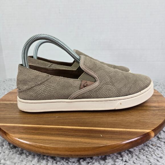 Olukai Pehuea Leather Clay Honu Snake Print Casual Slip On Sneakers Womens 7 - Picture 3 of 11